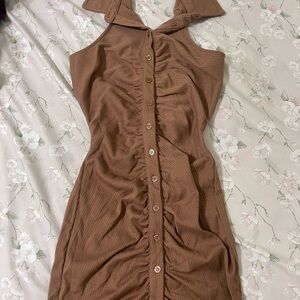 Elegant Brown Button-Down Dress